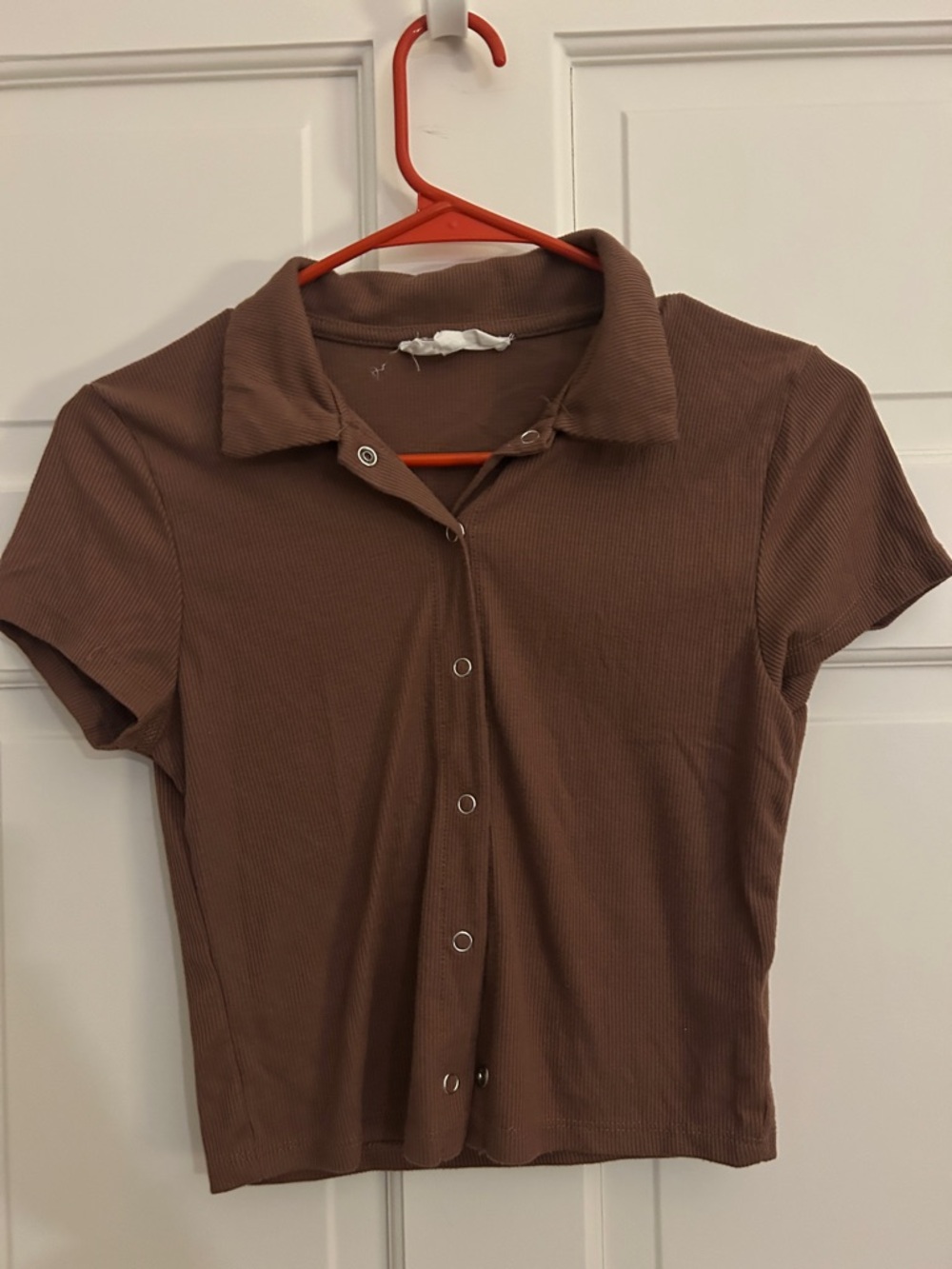 Women’s Brown Ribbed Snap-Front Polo Top